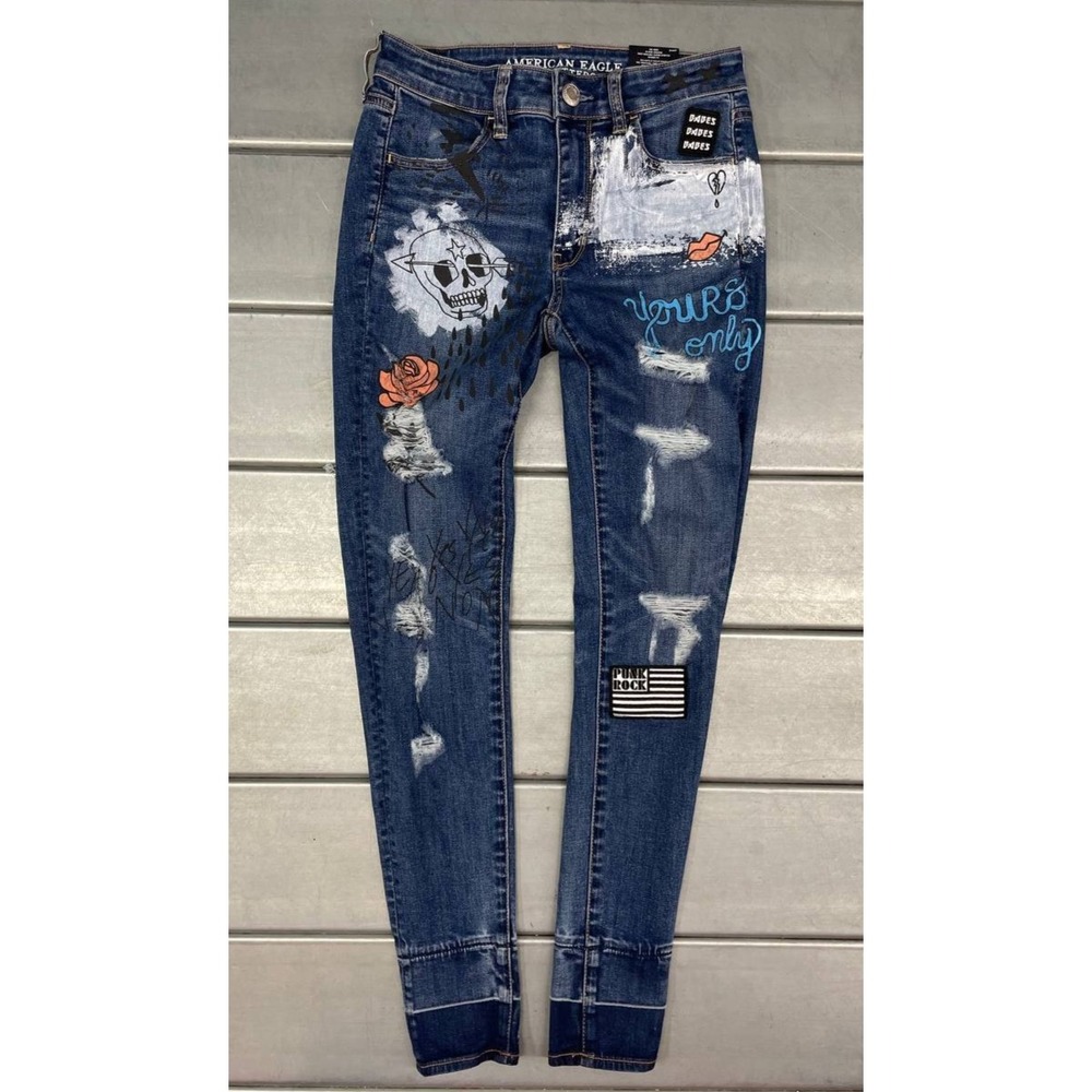 American Eagle Hi Rise‎ Jeggings Jeans Womens 4 Blue Super Stretch Pants